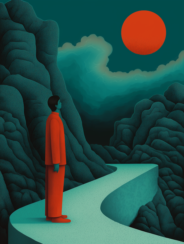 Solitary Figure in Surreal Landscape