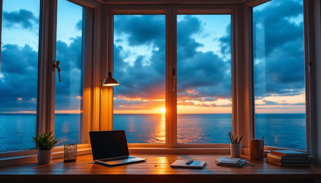 Serene Workspace at Sunset