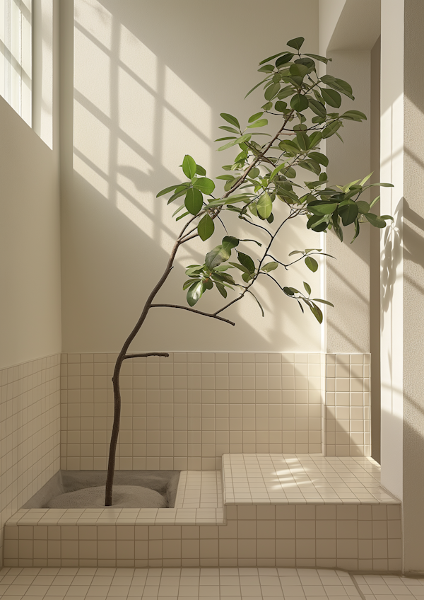 Serene Tree in Tiled Room