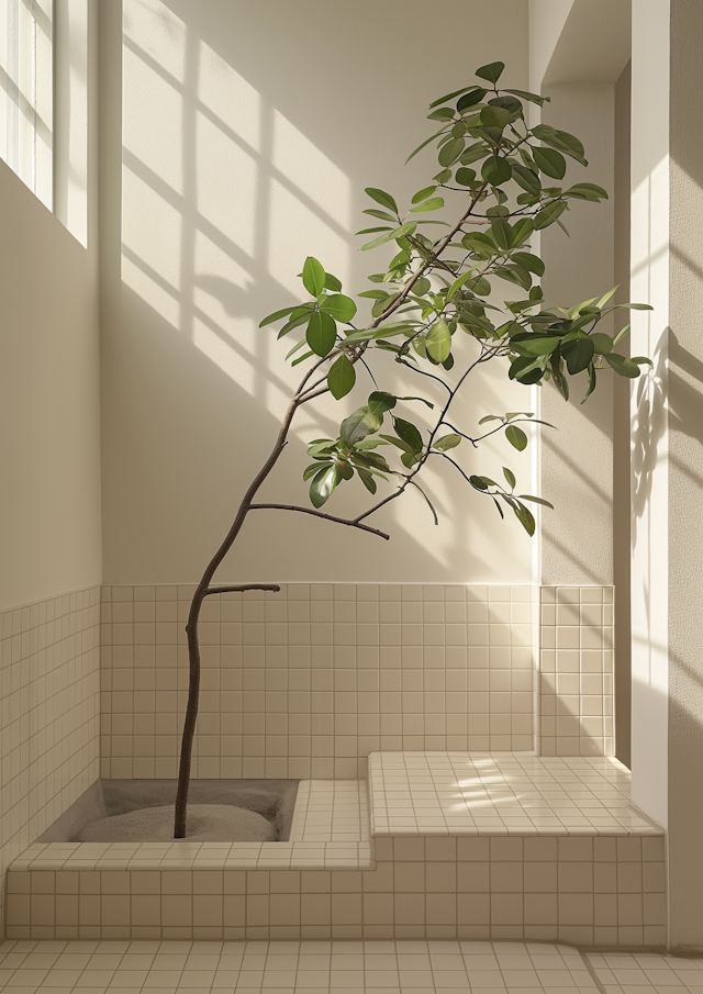 Serene Tree in Tiled Room