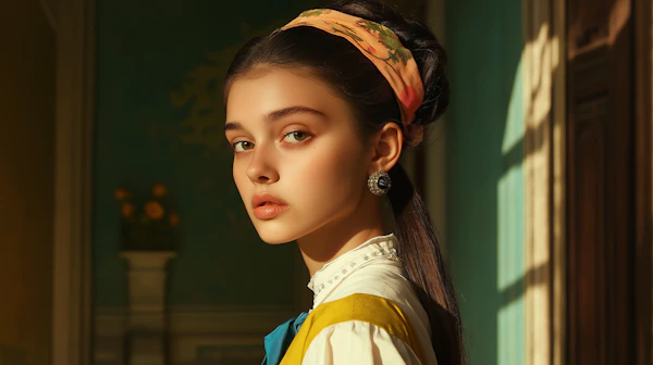 Contemplative Young Woman in Vintage Style