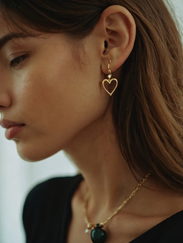 Close-up of Woman with Heart-shaped Jewelry