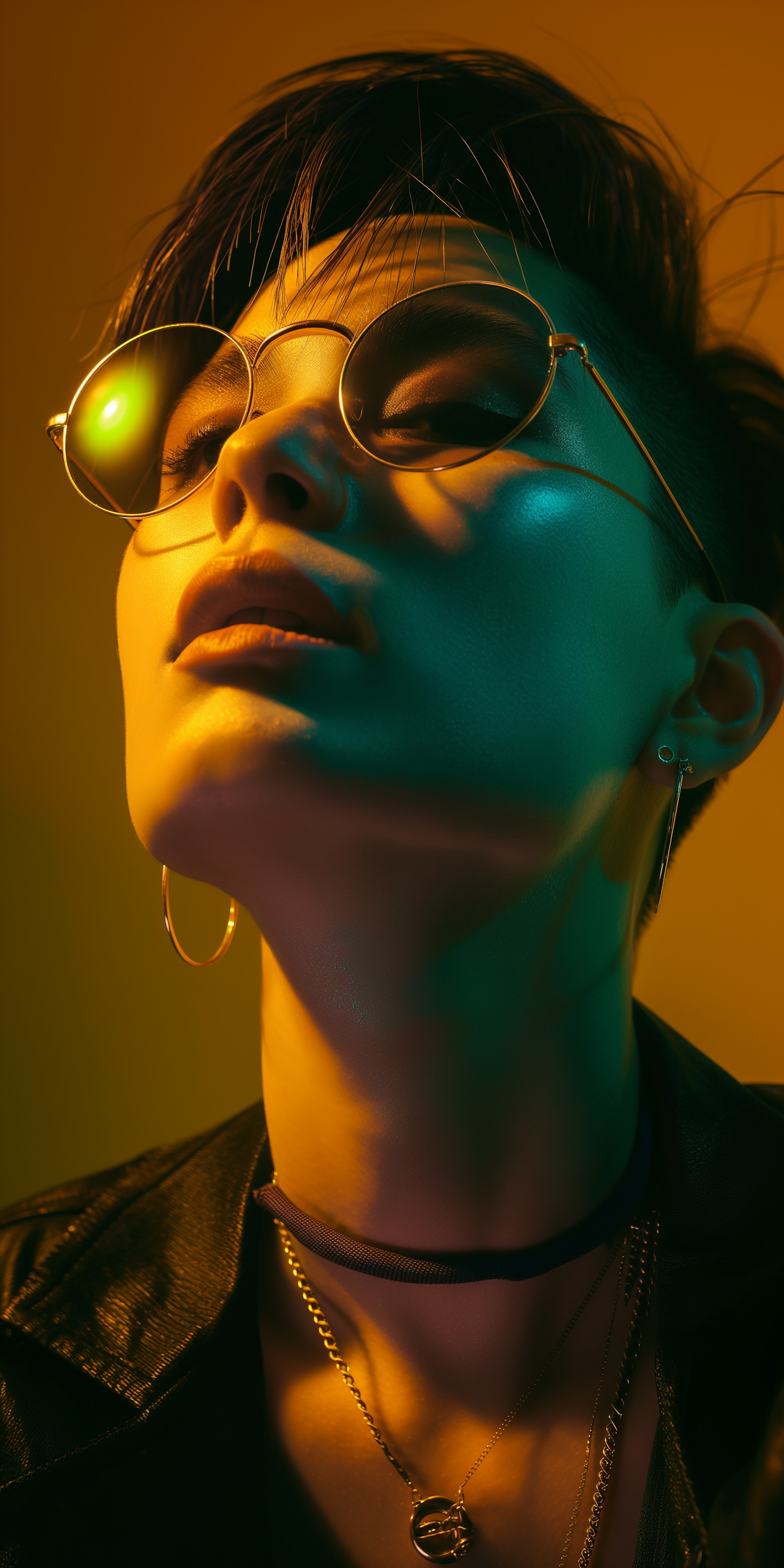 Contemplative Portrait in Warm and Cool Lighting