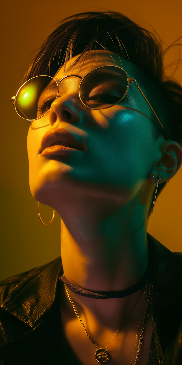 Contemplative Portrait in Warm and Cool Lighting