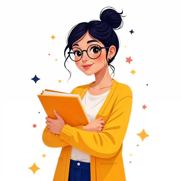 Cheerful Woman with Folders