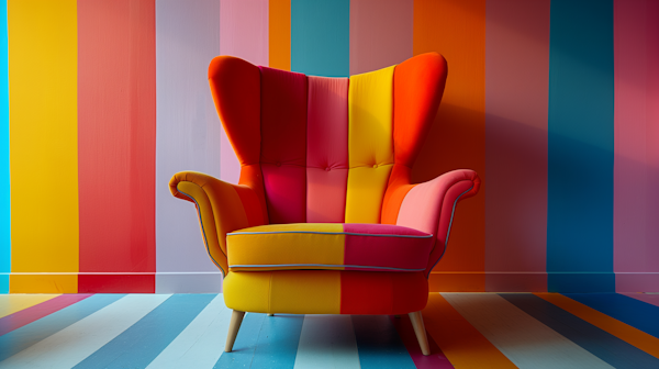 Vibrant Wingback Chair Against Striped Backdrop