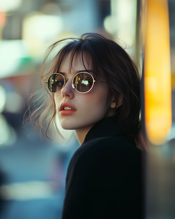 Contemplative Woman in Cityscape