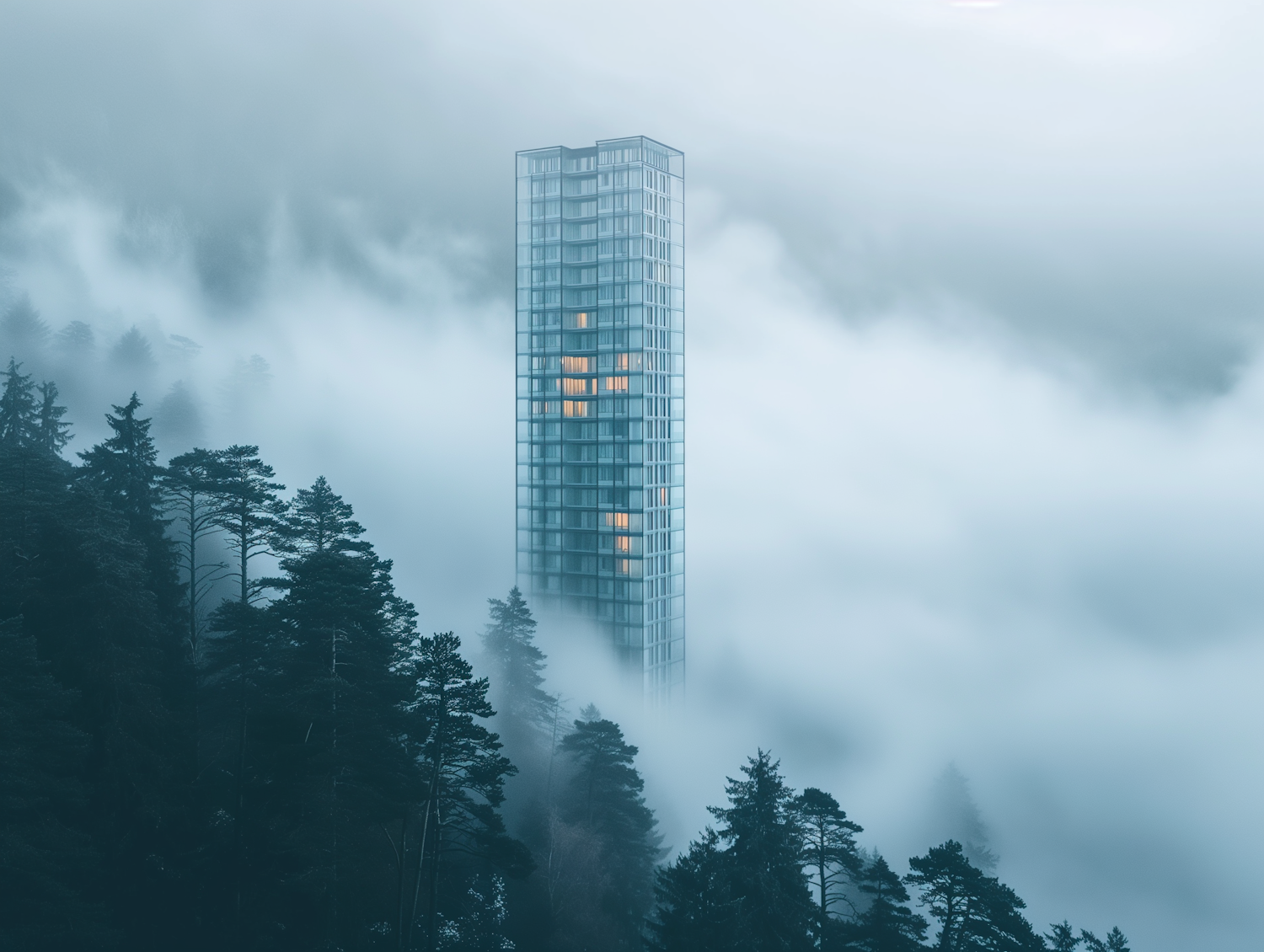 Mystic Tower Amidst the Fog