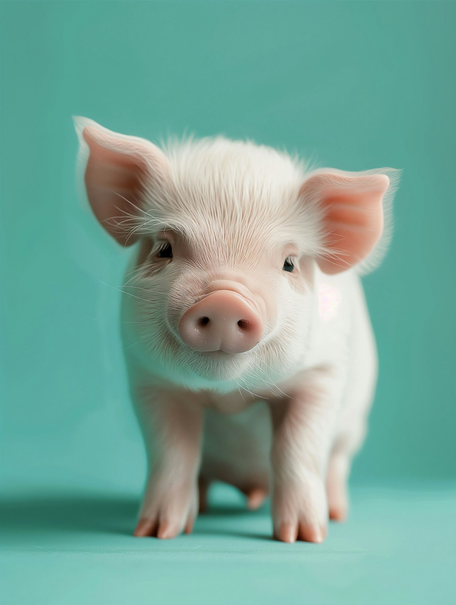 Adorable White Piglet on Light Green Background