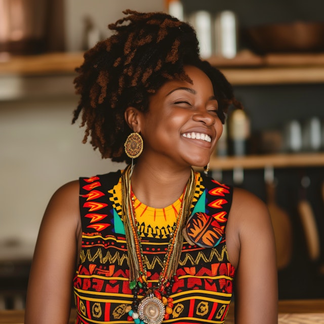 Joyful Woman in Vibrant Attire