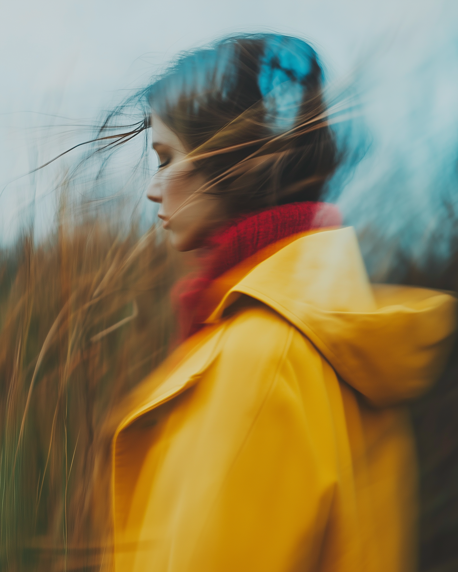 Contemplative Profile in Yellow and Red