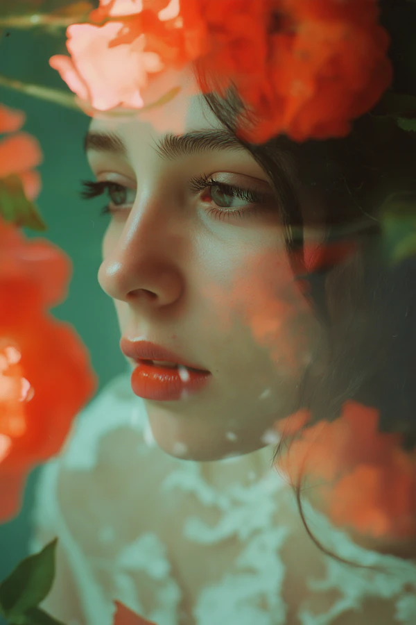 Serene Portrait with Flowers