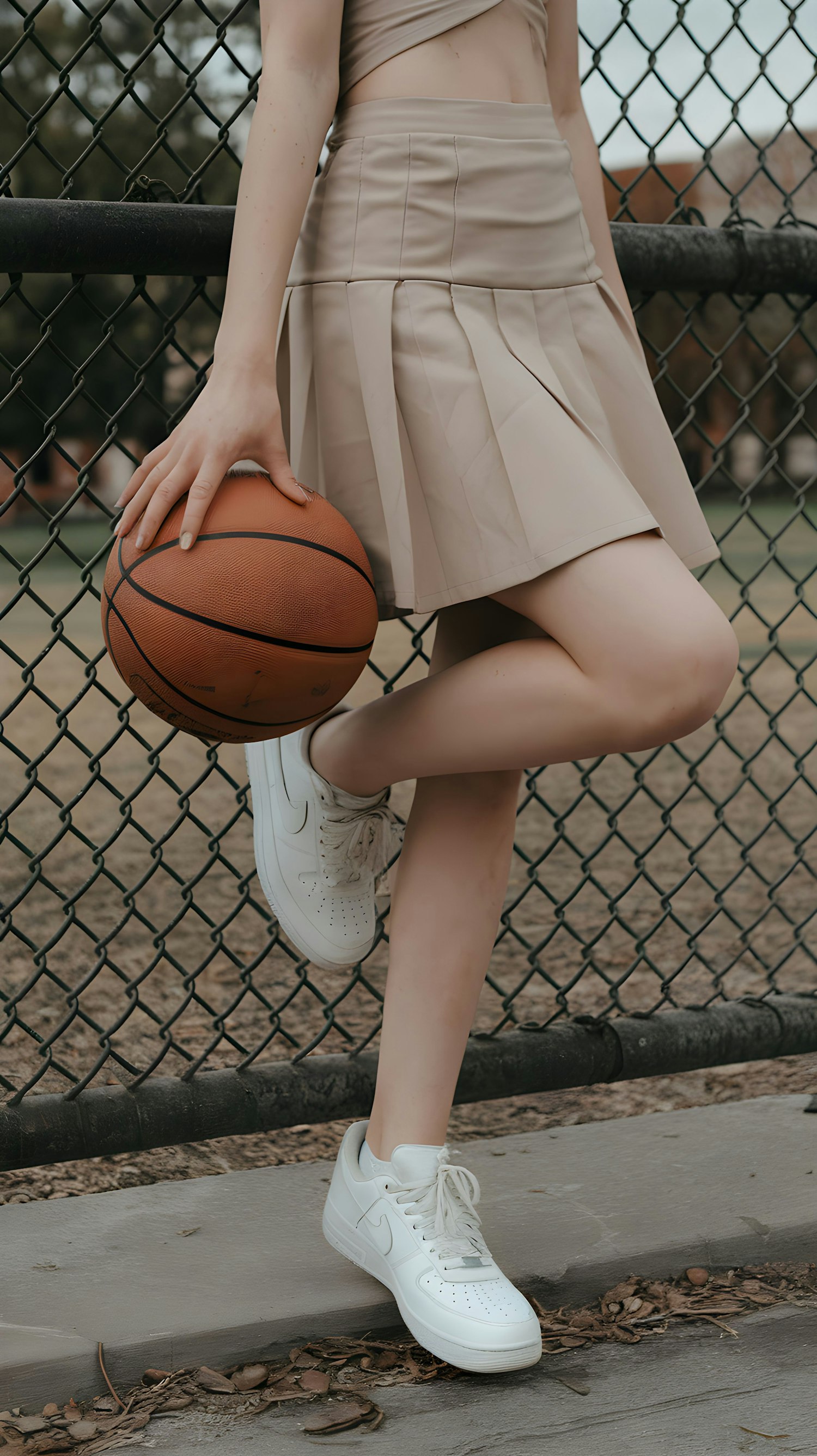 Stylish woman with basketball