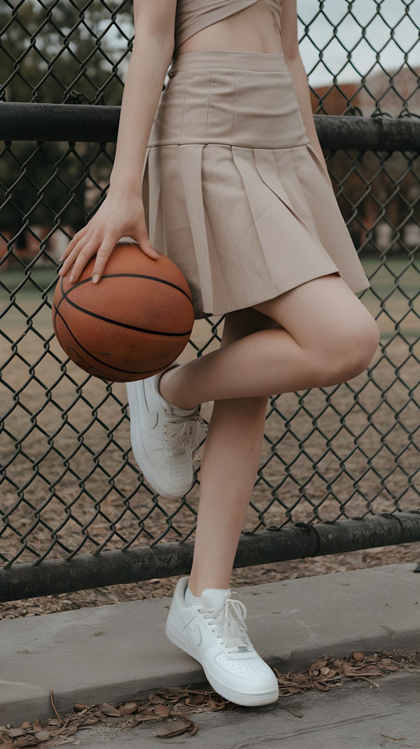 Stylish woman with basketball