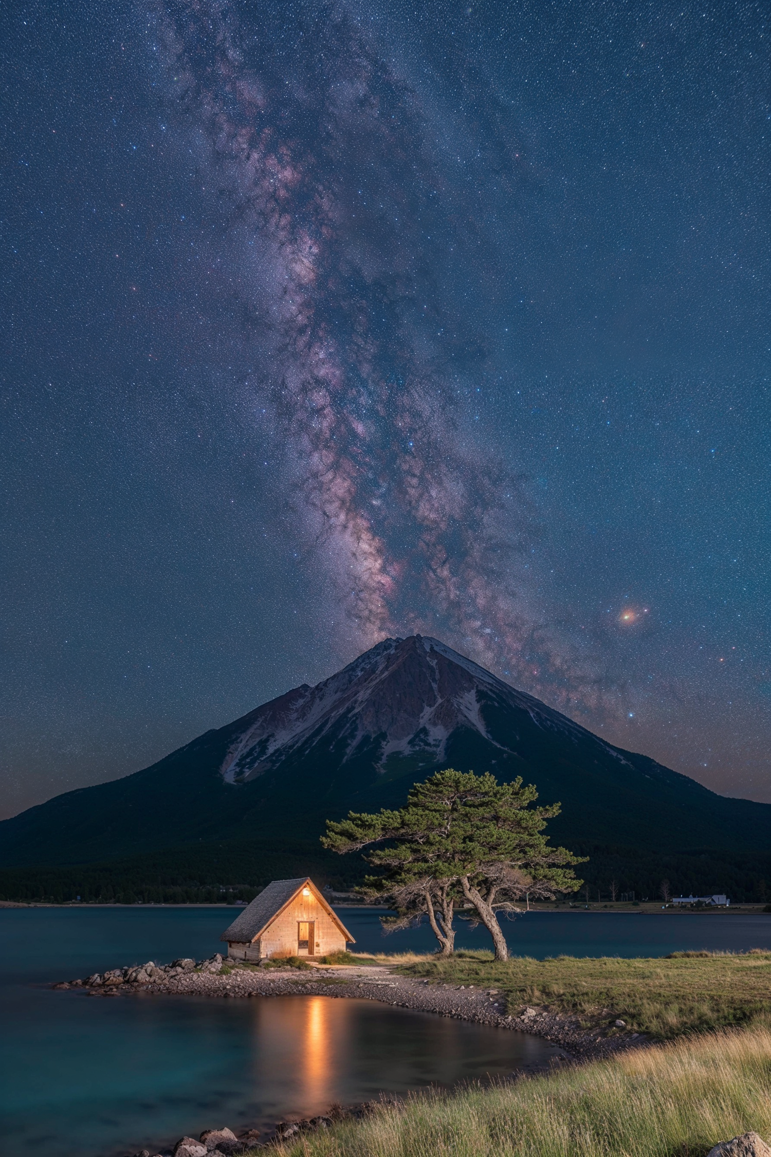 Serene Night by the Cabin