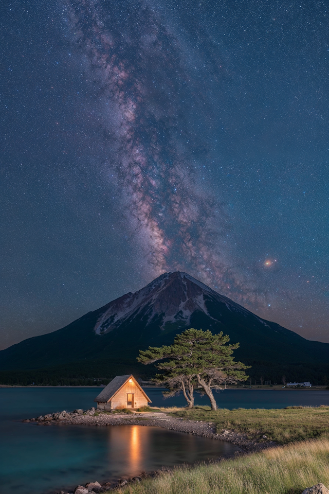 Serene Night by the Cabin