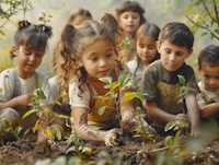 Children Engaged in Planting Saplings