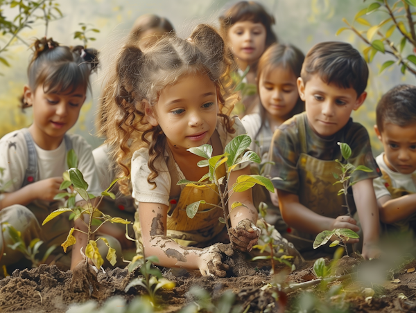 Children Engaged in Planting Saplings