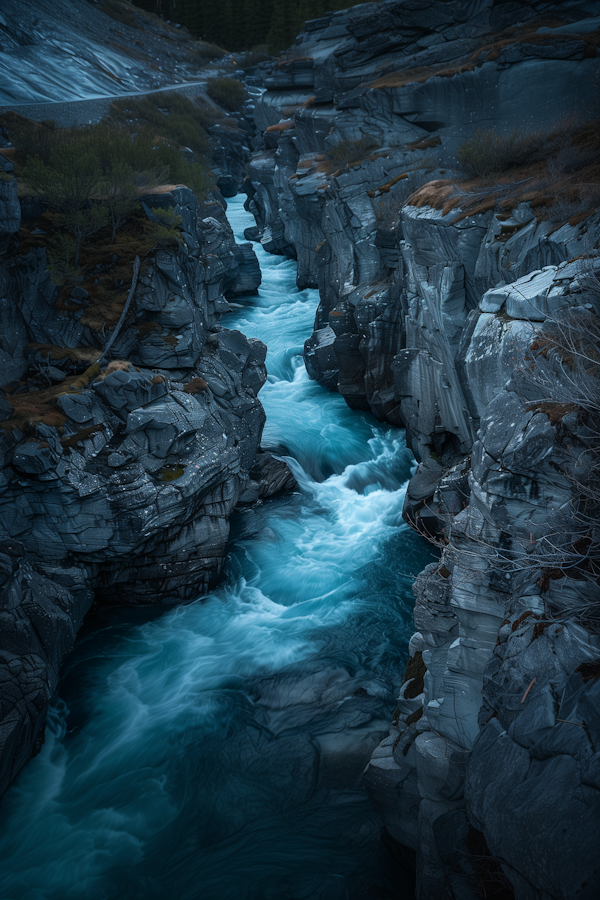 Dramatic River Gorge at Dawn/Dusk