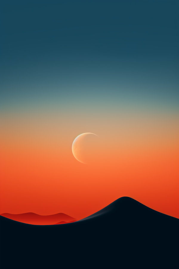 Twilight Tranquility: Crescent Moon Over Desert Dunes