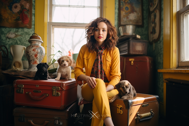 Retro Elegance with Puppies