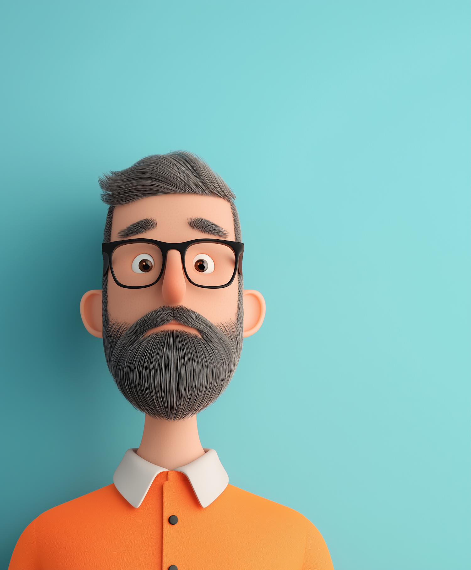 Cartoon Man with Gray Beard and Orange Shirt