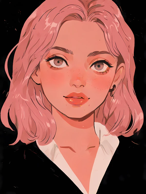 Stylized Illustration of Woman with Pink Hair