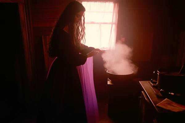 Contemplative Woman in Dimly Lit Room