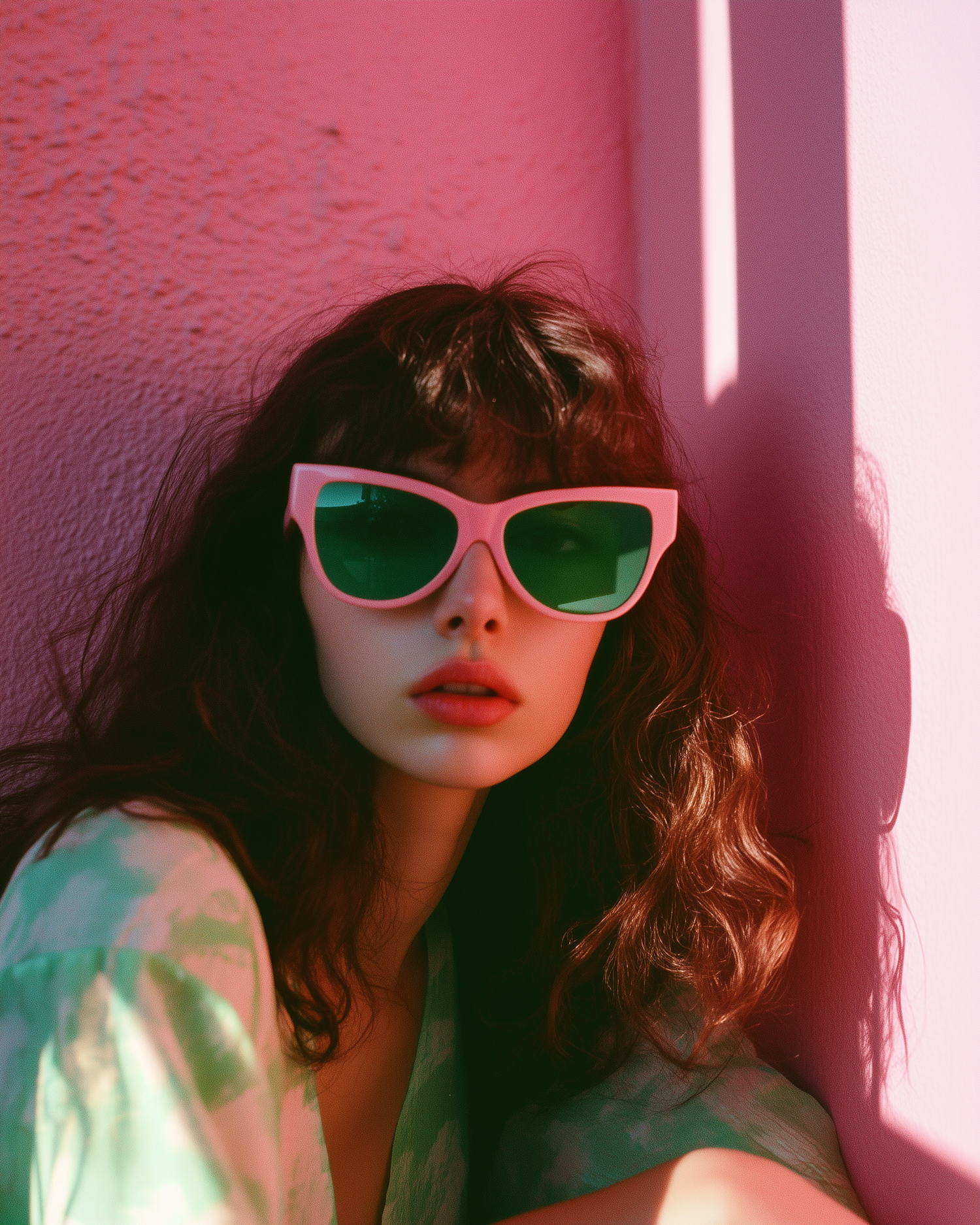 Stylish Young Woman with Pink Sunglasses