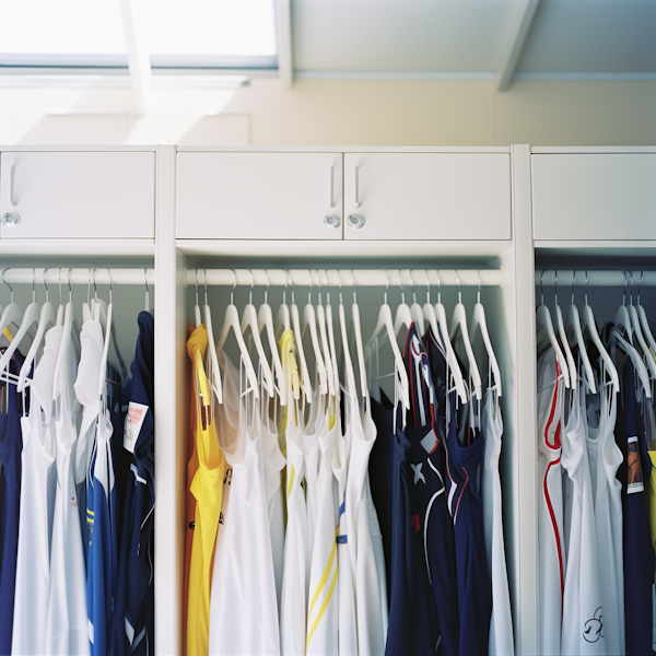 Sporty Apparel Display in Modern Locker Room