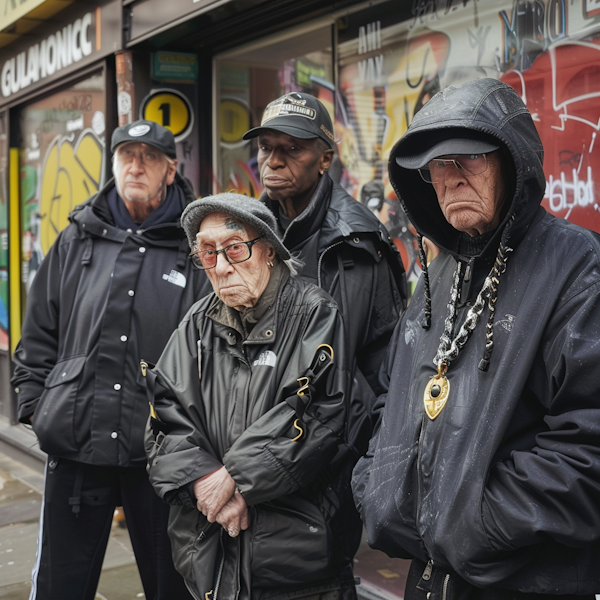 Solemn Elderly Group in City