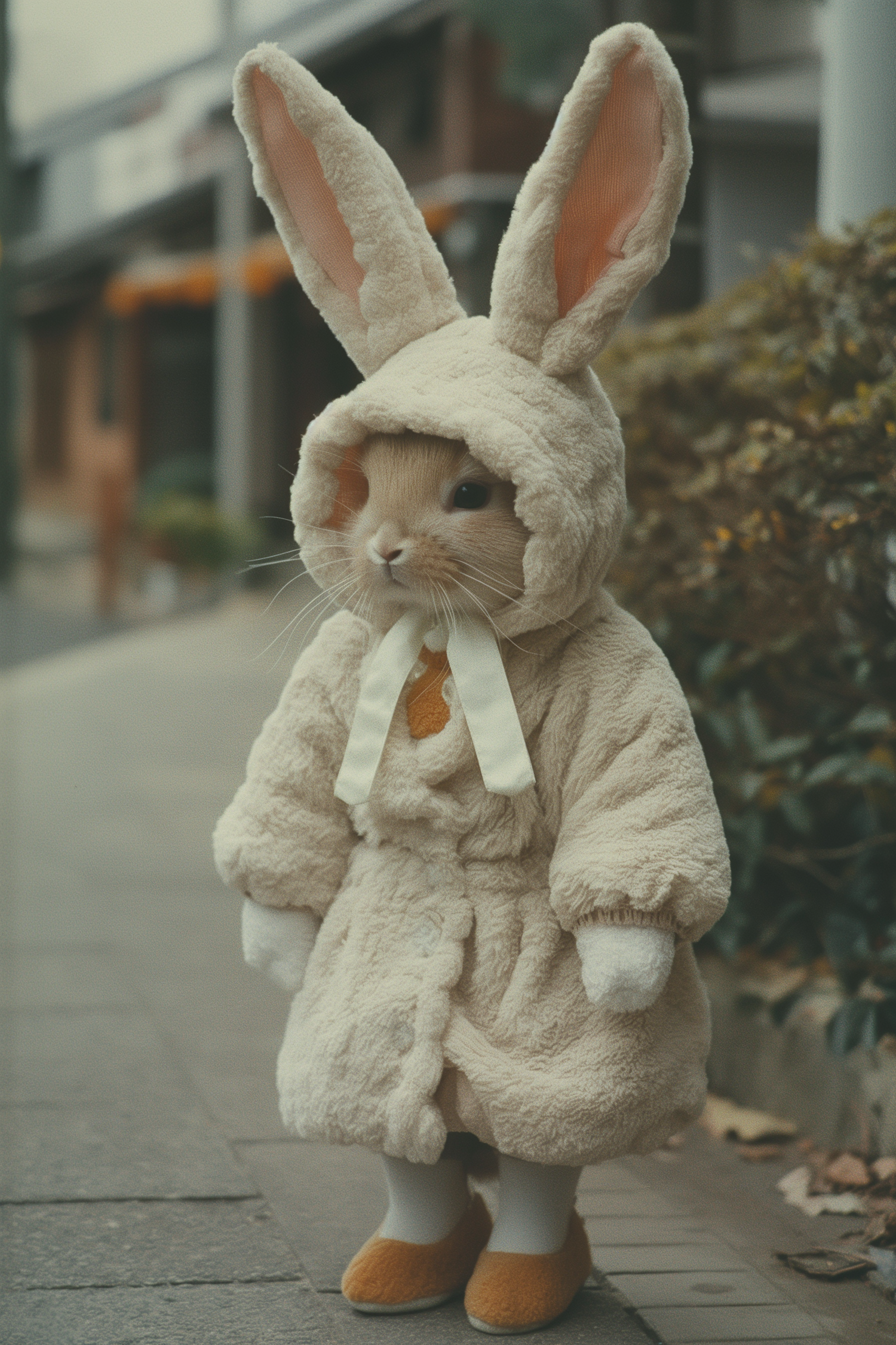 Child in Bunny Costume on Urban Street