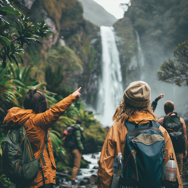 Explorers at Waterfall