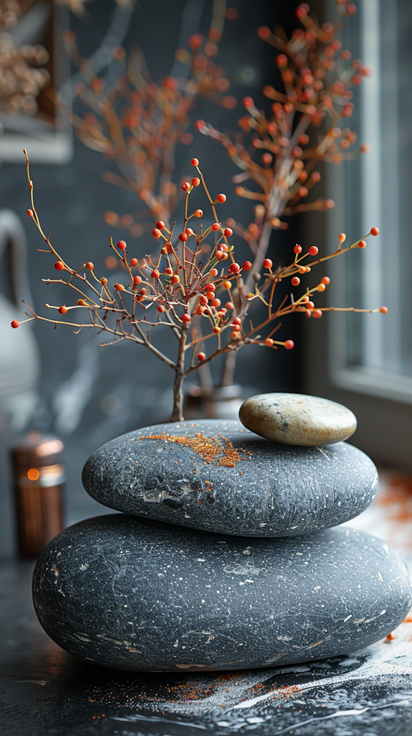 Serene Balance with Stones and Berries