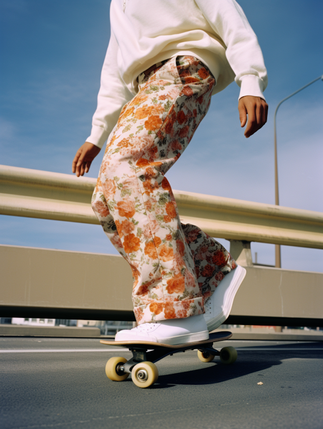 Skateboarder in Vibrant Florals