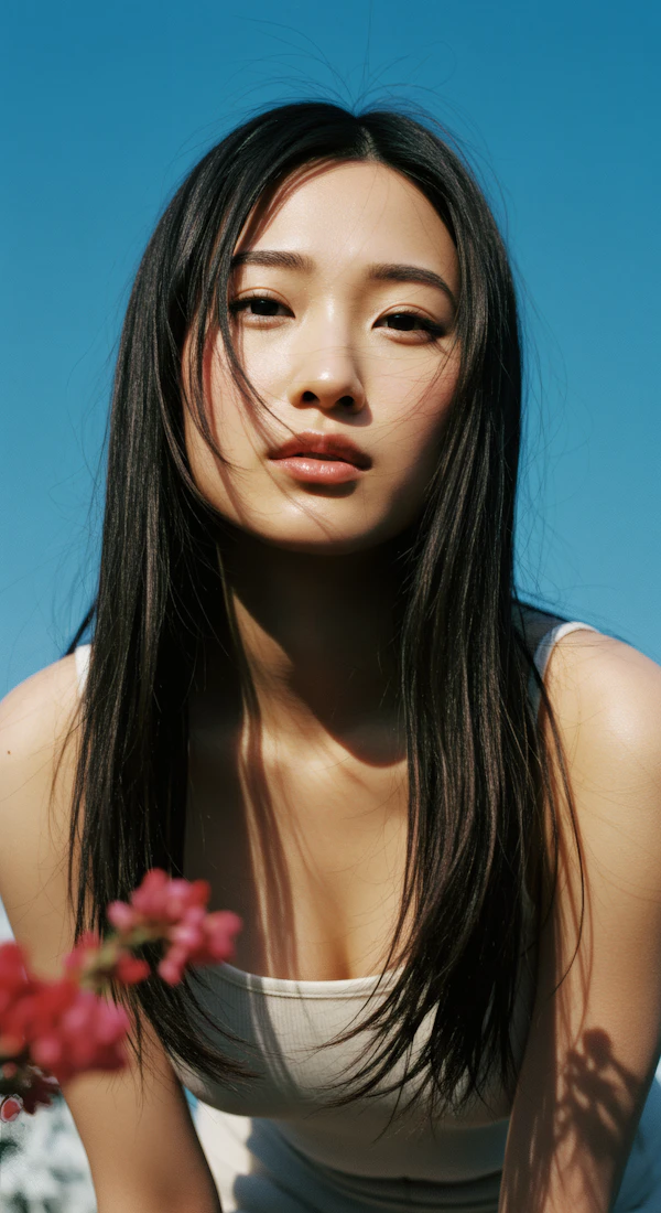 Serene Woman Against Blue Sky