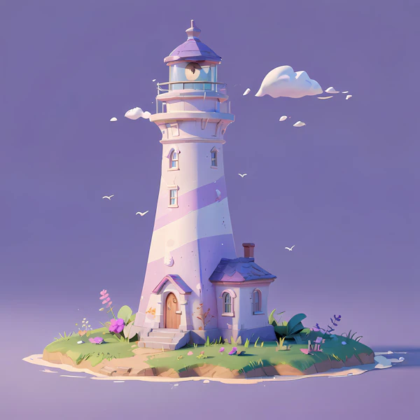 Whimsical Lighthouse on Lush Island