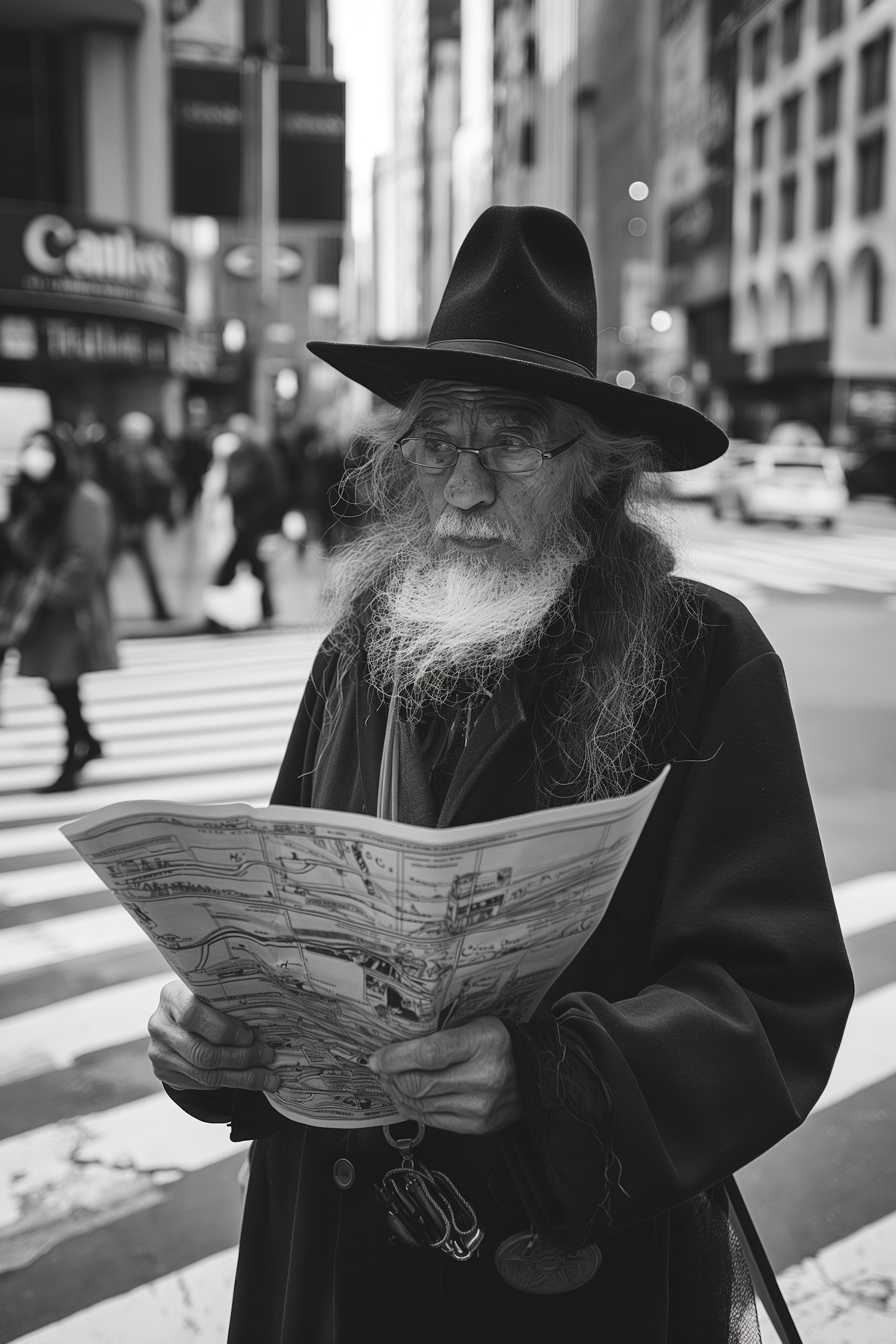 Elderly Man with Map in Urban Setting