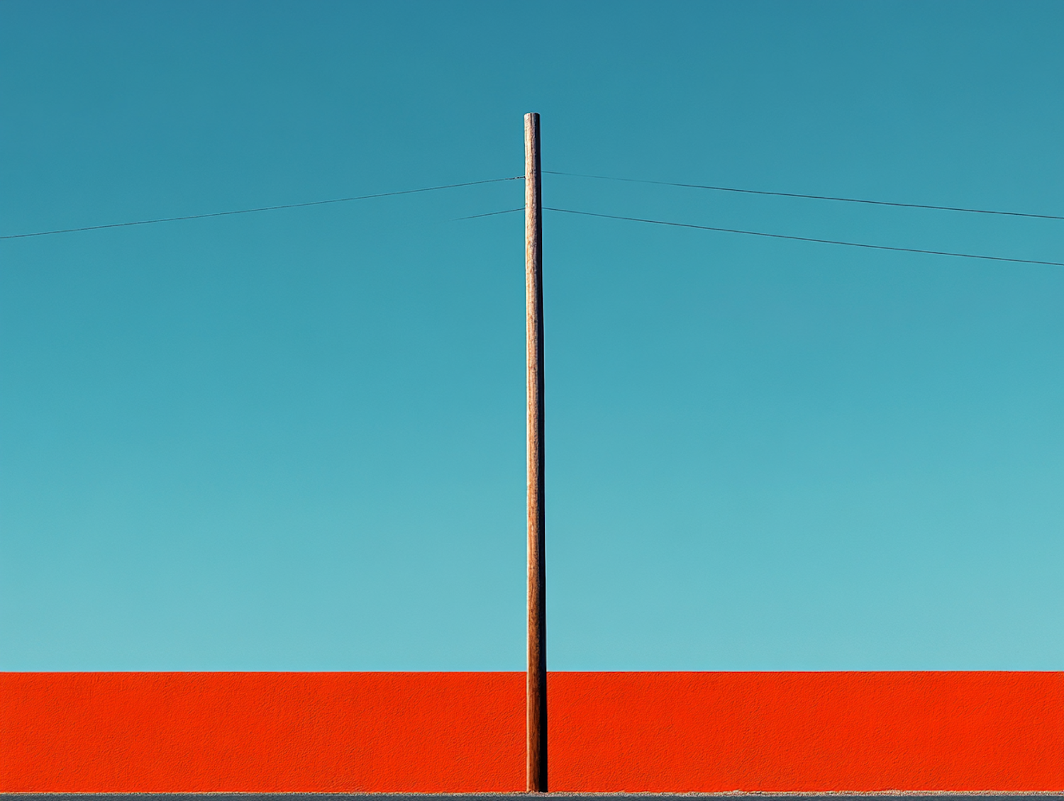 Minimalist Utility Pole Against Blue Sky