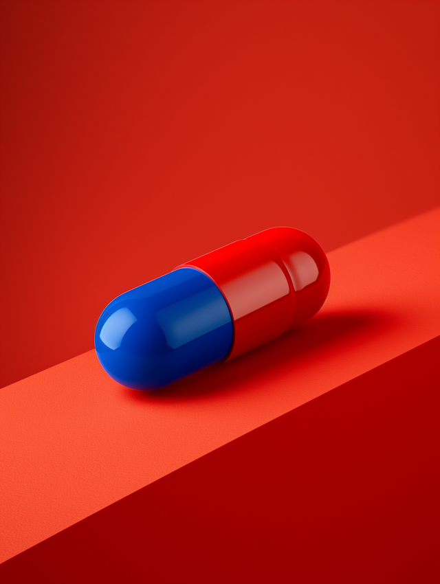 Contrasting Capsule Pill on Red Background