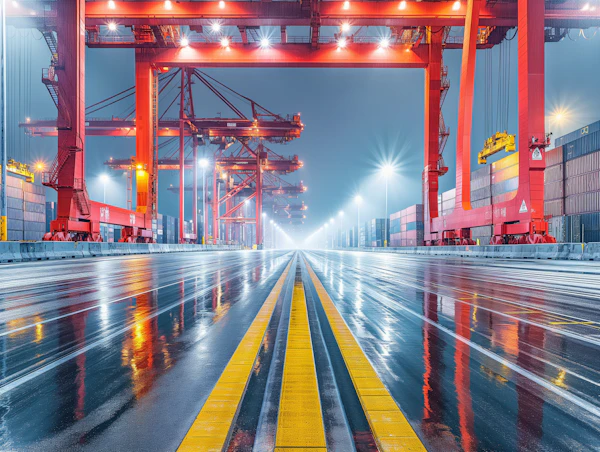 Illuminated Industrial Port at Twilight