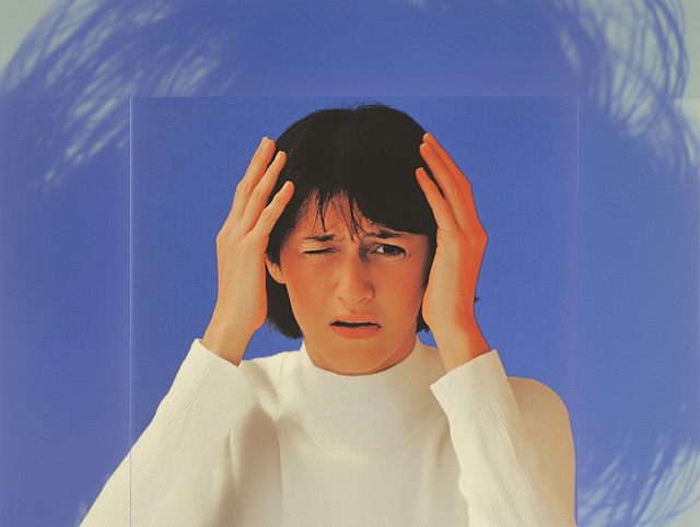 Stressed Individual Against Blue Background