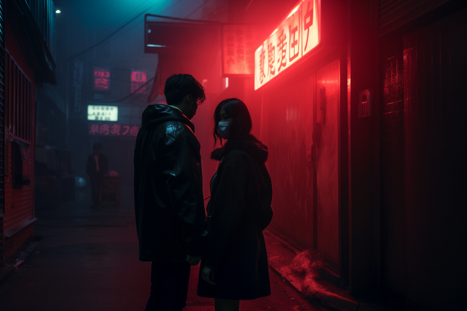 Noir Encounter in Neon-Lit Night