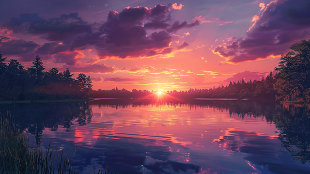 Serene Lakeside Sunset