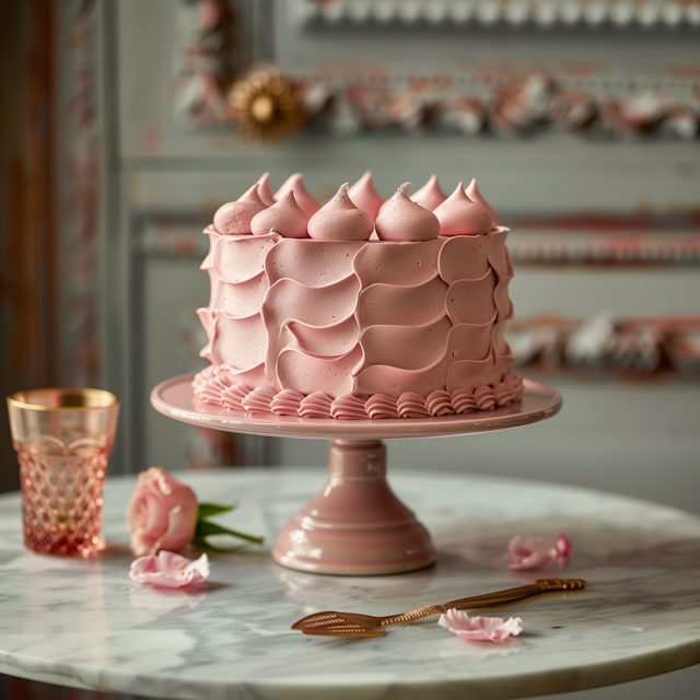 Elegant Decorated Cake on Marble with Accessories