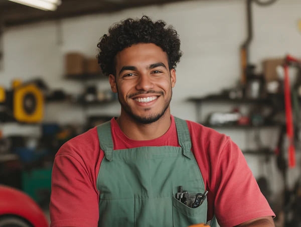 Smiling Man in Workshop