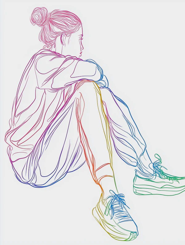 Multicolored Line Drawing of Seated Person