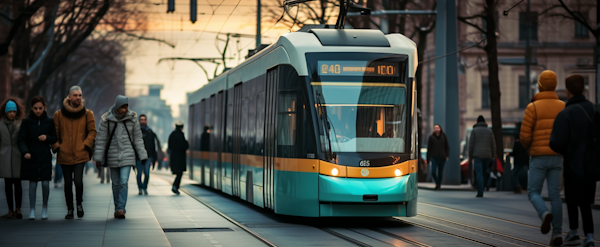 Winter Evening Commute with Modern Tram