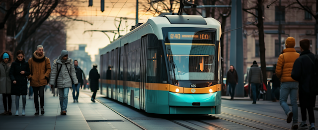 Winter Evening Commute with Modern Tram