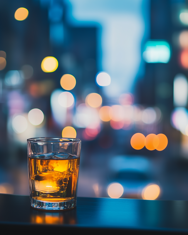 Whiskey Glass with City Lights